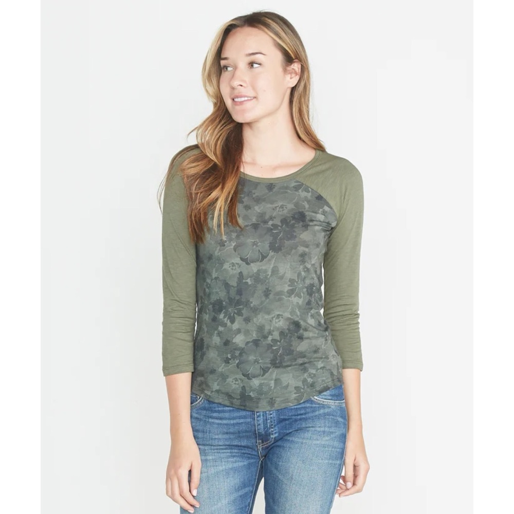Marine Layer Baseball Raglan in Floral Camo Green Shirt Supima Cotton MicroModal